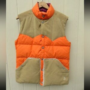 Gerry Mens Small Hunting Orange Brown Suede Leather Down Puffer Vest Snap USA